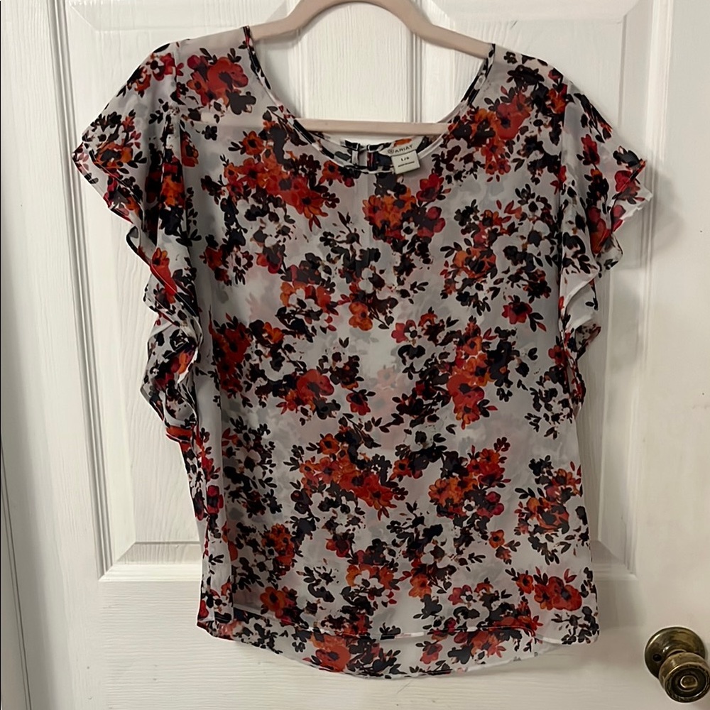 Ariat Red and White Ruffled Cap Sleeve Blouse